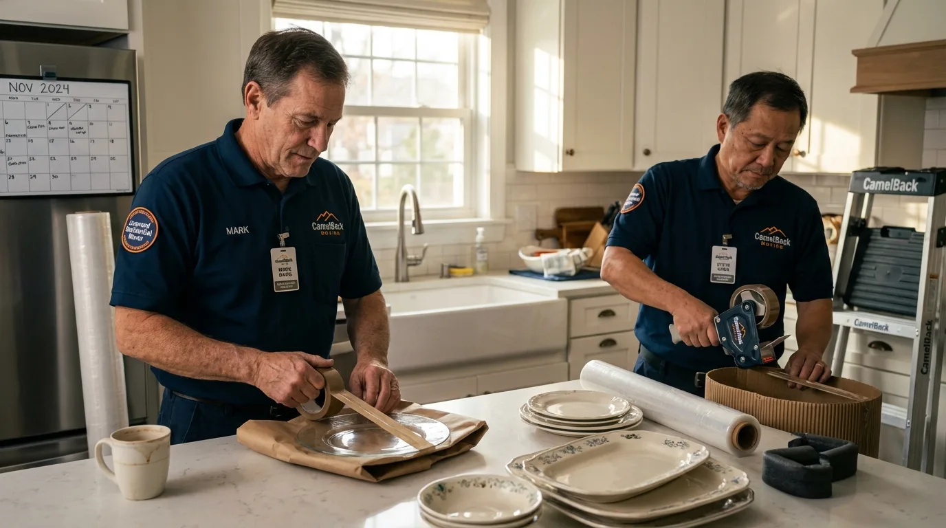Professional crew packing kitchen dishware in Springhill, LA